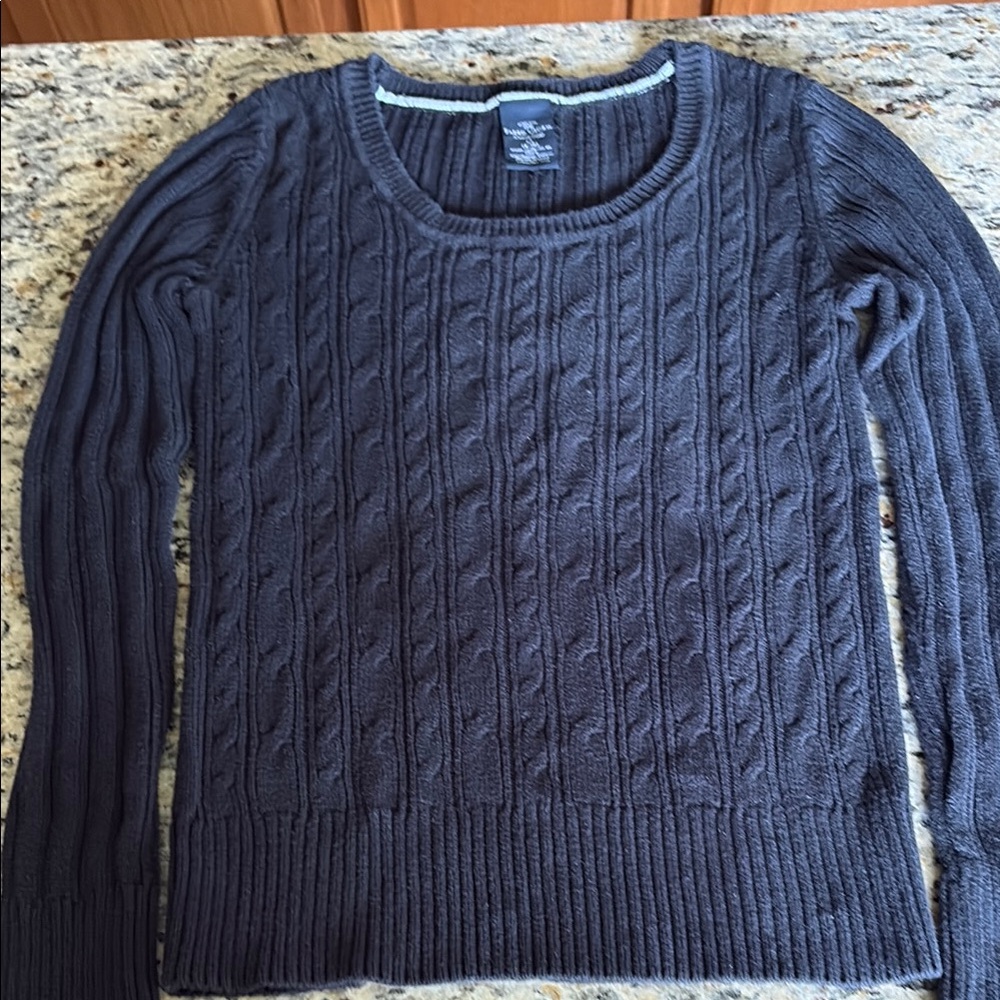 Faded Glory Organic Cotton Black Crew Neck Sweater Cable Knit